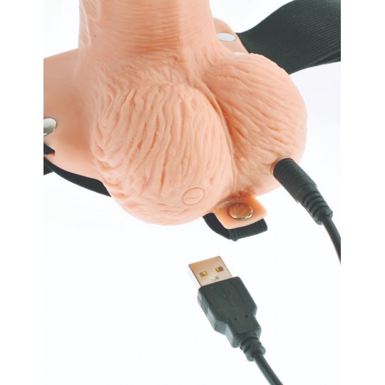 ARNÊS COM DILDO OCO RECARREGÁVEL 6&quot; HOLLOW RECHARGEABLE STRAP-ON COM COMANDO FETISH FANTASY SERIES
