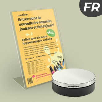 EXPOSITEUR ROTATIF CRUSHIOUS AVEC FLYER DE PRÉSENTATION LUBRIFIANTS FRANÇAIS