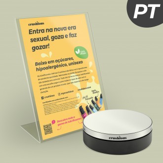 EXPOSITOR ROTATIVO CRUSHIOUS COM FLYER DE APRESENTAÇÃO LUBRIFICANTES EM PORTUGUÊS