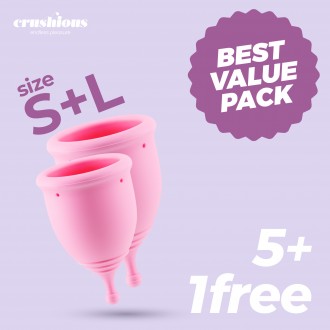 5 + 1 FREE CRUSHIOUS MINERVA S + L MENSTRUAL CUPS WITH POUCH
