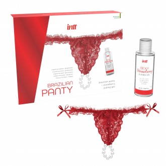 BRAGA BRASILEÑA ROJA CON PERLAS Y GEL LUBRICANTE INTT