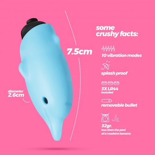 O-PET DAUPHIN AVEC VIBROMASSEUR BULLET À 10 VIBRATIONS BLEU
