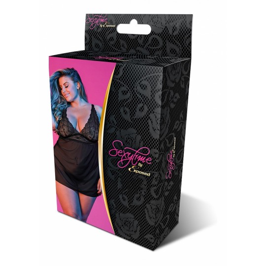 BABYDOLL WITH OPEN BACK AND G-STRING SET BLACK