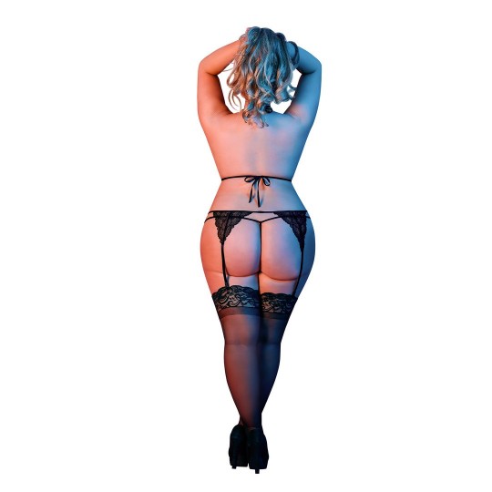 КОМПЛЕКТ ИЗ БЮСТГАЛЬТЕРА, ПОДВЯЗКИ И ТРУСИКОВ-СТРИНГ ЧЕРНОГО ЦВЕТА