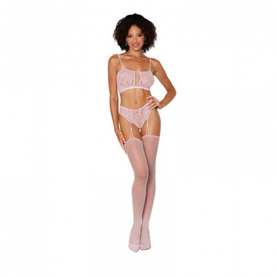 BRALETTE AND GARTER HOSE DIAMOND - ONE SIZE - PINK