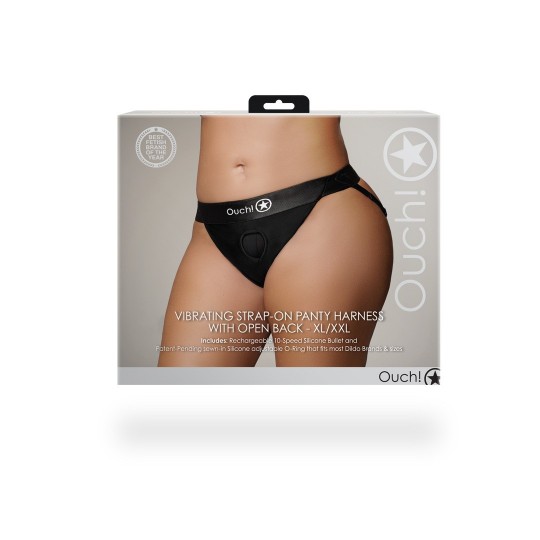 ВИБРИРУЮЩИЙ СТРАПОН-ТРУСИКИ С ОТКРЫТОЙ СПИНОЙ - XL/XXL - ЧЕРНЫЙ